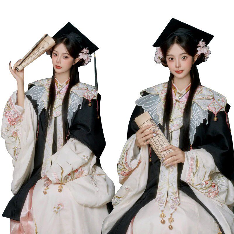 新中式照相馆中国风簪花明制汉服马面裙搭配学士服毕业服明制汉服