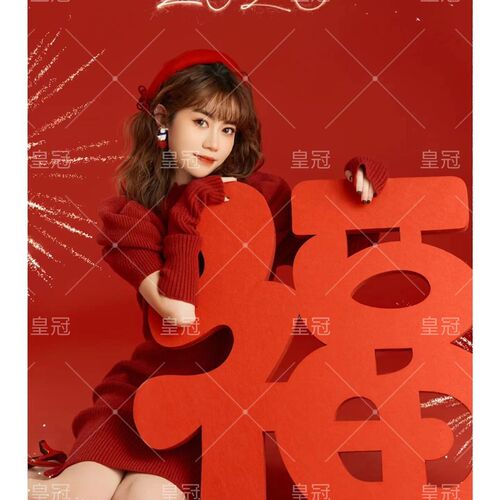 影楼新年主题喜庆写真红色针织连衣裙甜美少女个人艺术照摄影服饰