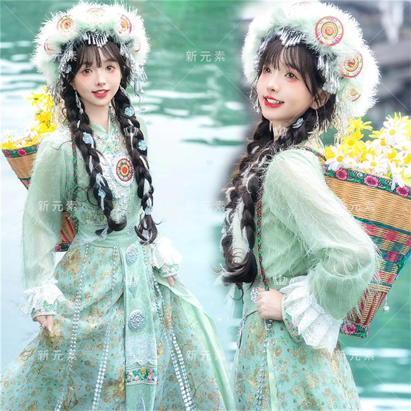 新款纳西族服装苗疆少女少数民族云南丽江摩梭族披星戴月旅拍服饰