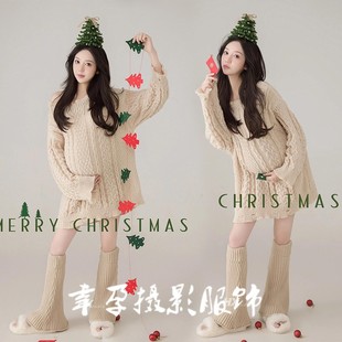 孕妇写真影楼服装 圣诞主题孕妈咪毛衣 小清新怀孕照服装 在家拍