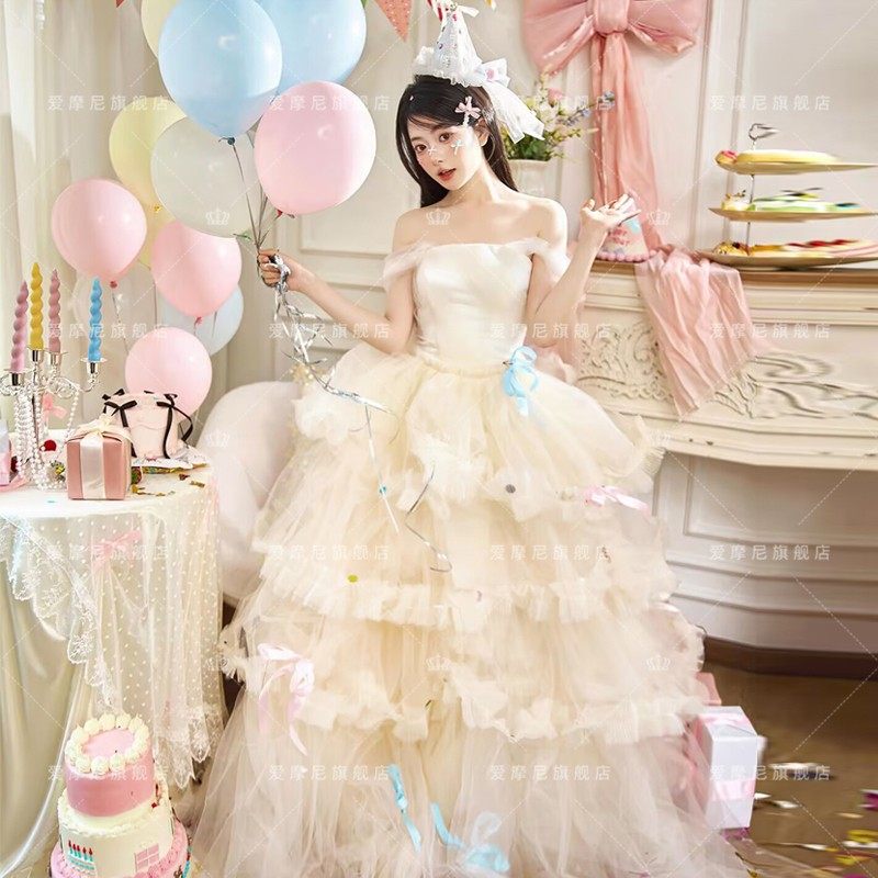 吊带高级感公主蓬蓬裙生日宴会成人礼礼服重工蛋糕裙绝美小众订婚