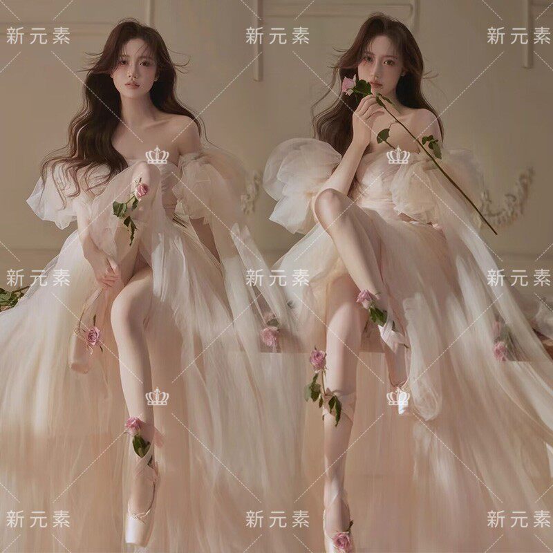 影楼主题森系梦幻甜美婚纱礼服法式温柔慵懒氛围感纱裙写真服装女