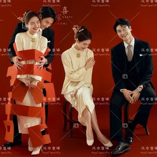 影楼情侣主题新款新中式气质改良旗袍喜嫁风结婚敬酒订婚拍照礼服