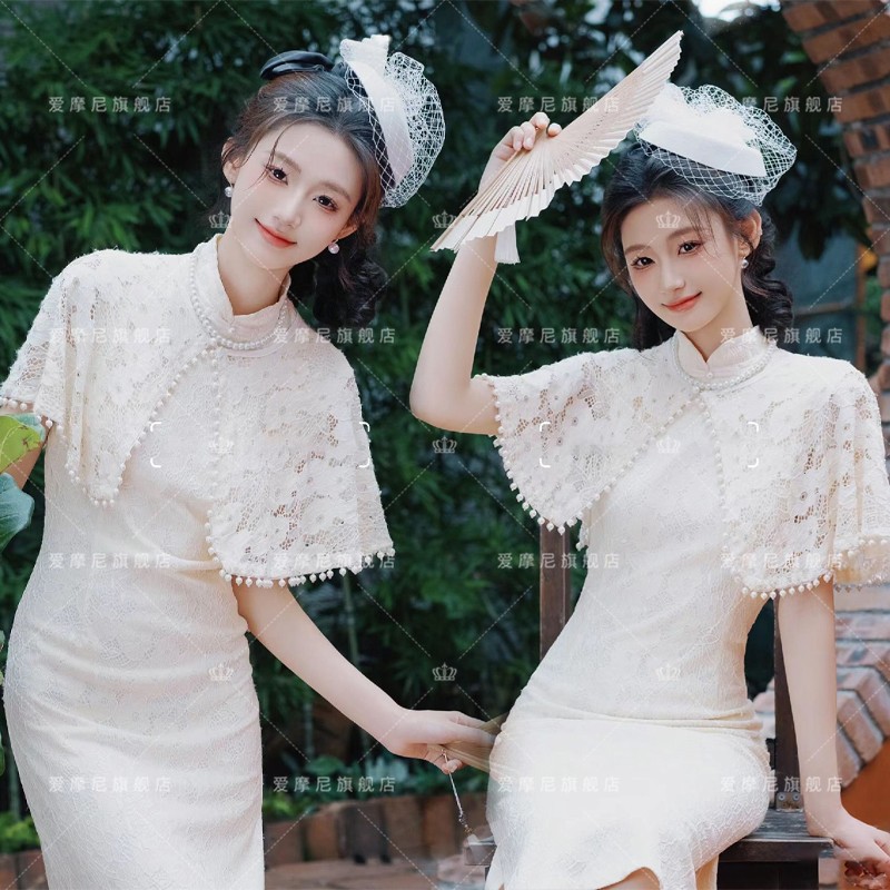 新款留洋大小姐民国风复古旗袍旧上海气质名媛风旅拍写真摄影服装