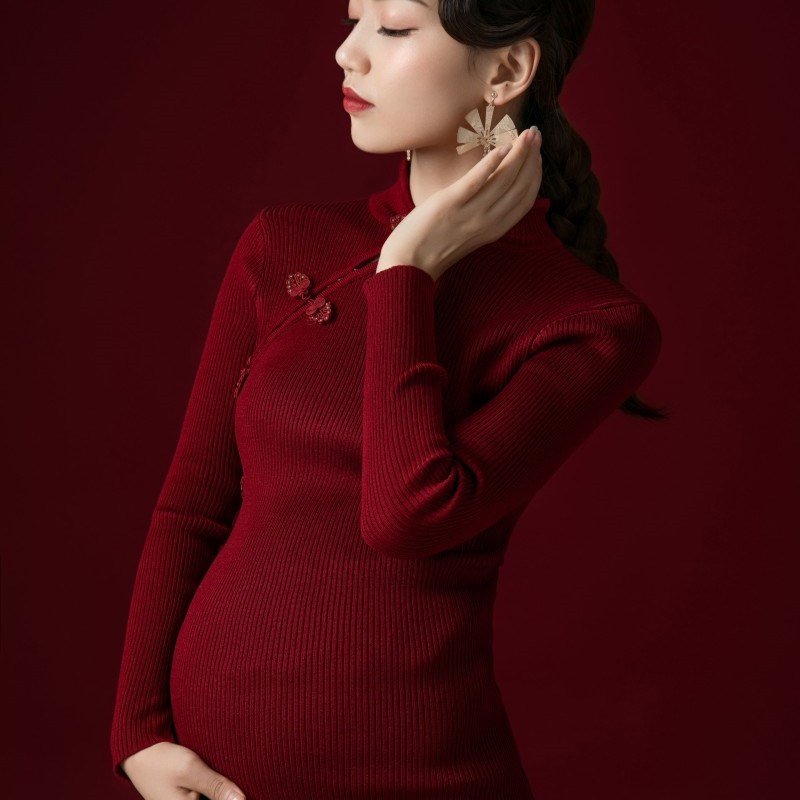 展会新款孕妇照服装影楼性感写真红色旗袍复古中国风艺术样片服装