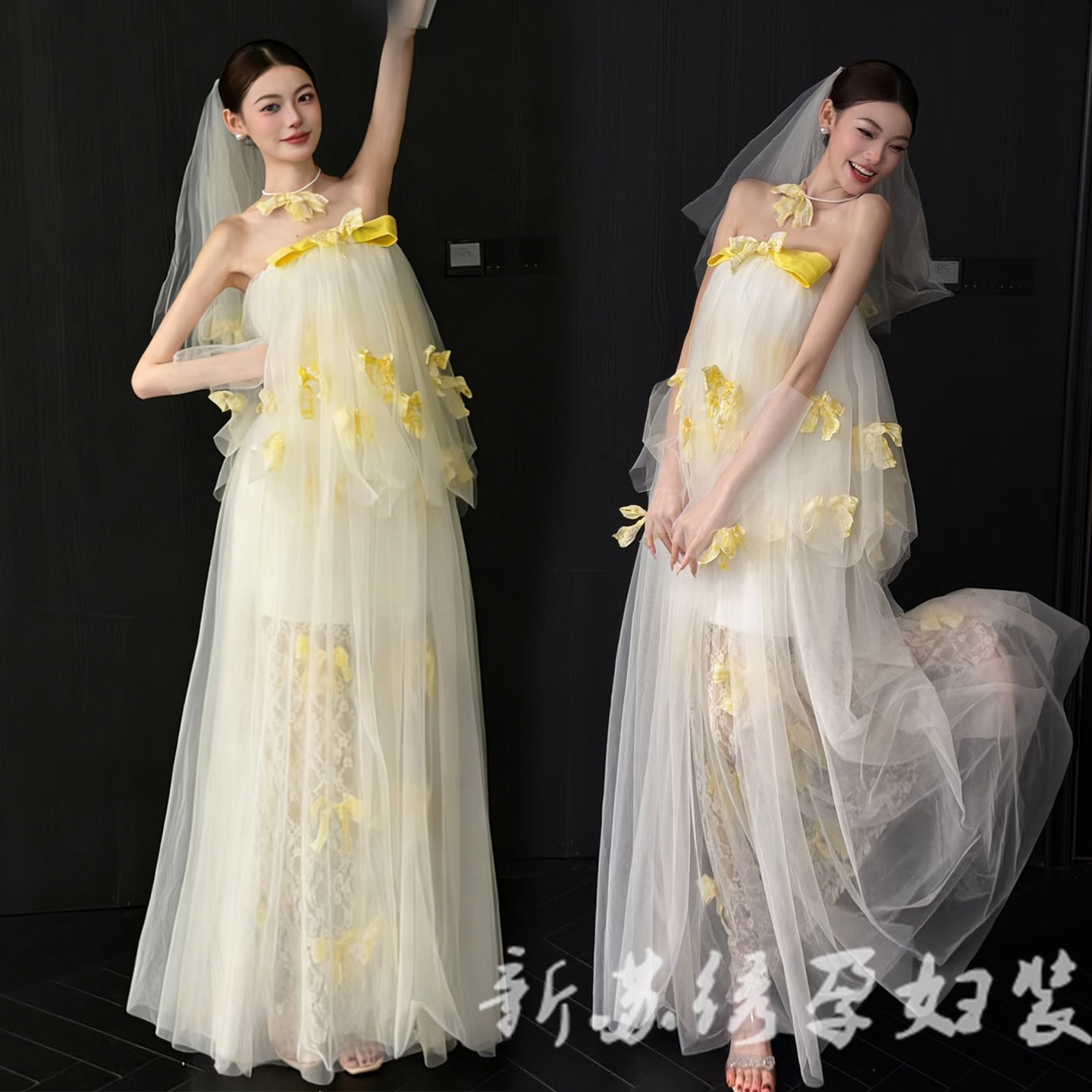 孕妇写真主题影楼新款法式高级感甜美仙女连衣裙肖像孕妈艺术服装