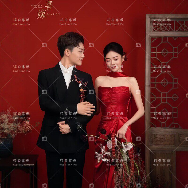 敬酒服新娘法式抹胸高级感订婚结婚礼服小众晨袍红色中式洋装女