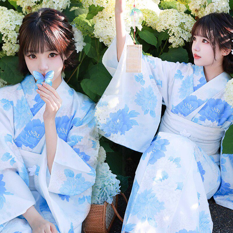 日式少女和服女写真摄影服装和风蓝色浴衣传统改良日系拍照洋装