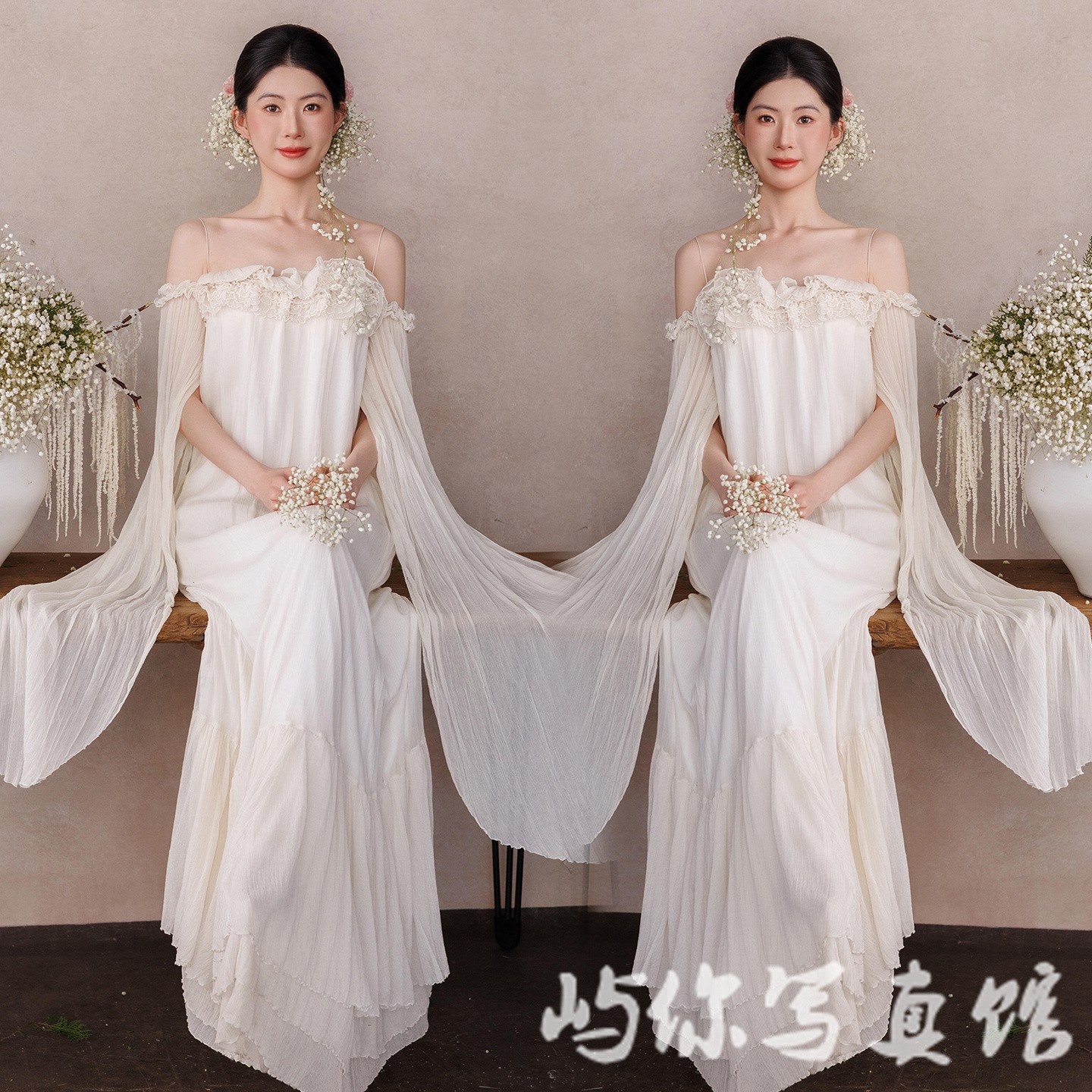 照相馆新款法式复古油画风禅意唯美花朵礼服超仙气质艺术照舞台摄