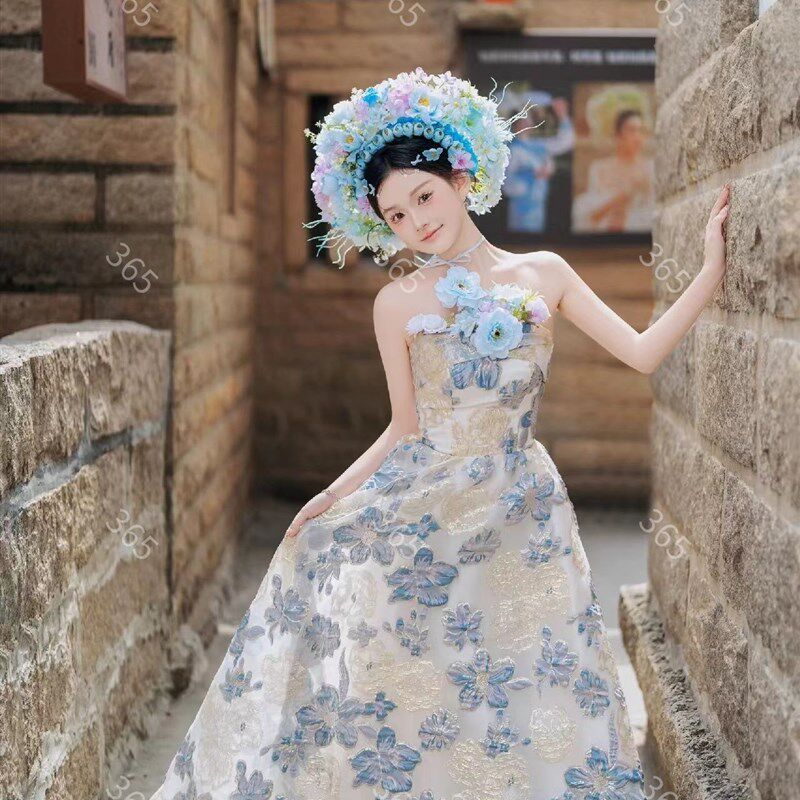 新款簪花中式主题写真民族风晚礼服高级感气质长版旅拍摄影洋装