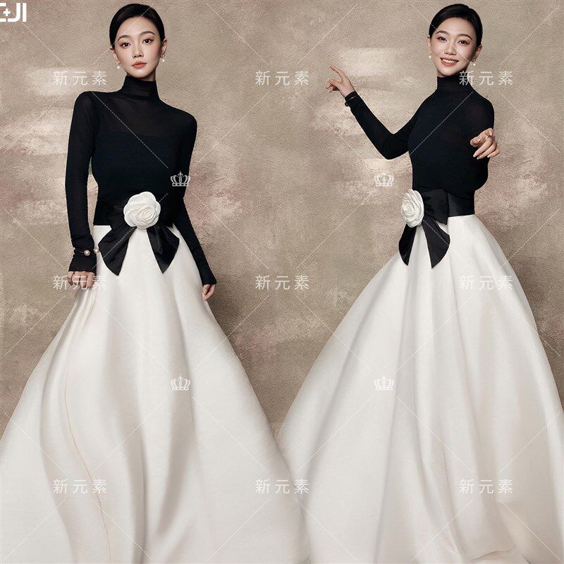 照相馆新款高定明星杂志形象照写真摄影主题服装时尚黑白高级感礼