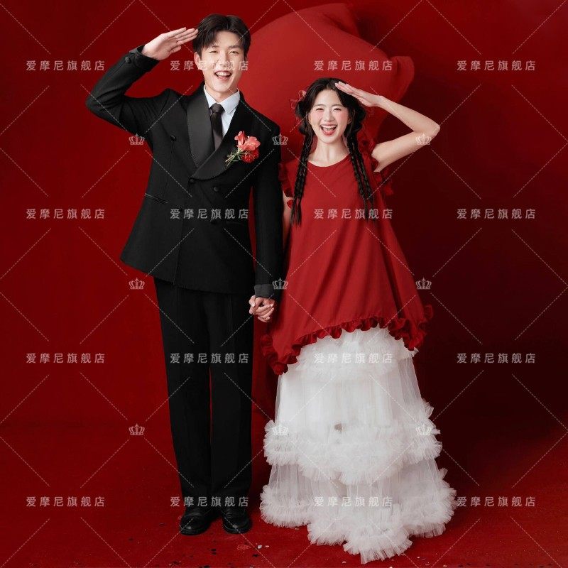2025新款影楼红色喜嫁风甜美新中式森系婚纱照礼服晨袍两件套,男装,其他民族服装,淘宝优惠券,粉丝福利购,淘宝优惠卷