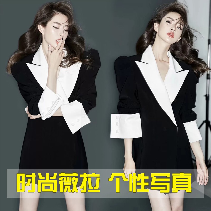 新款时尚杂志风明星同款西装裙男人装中性个人艺术形象照写真服装