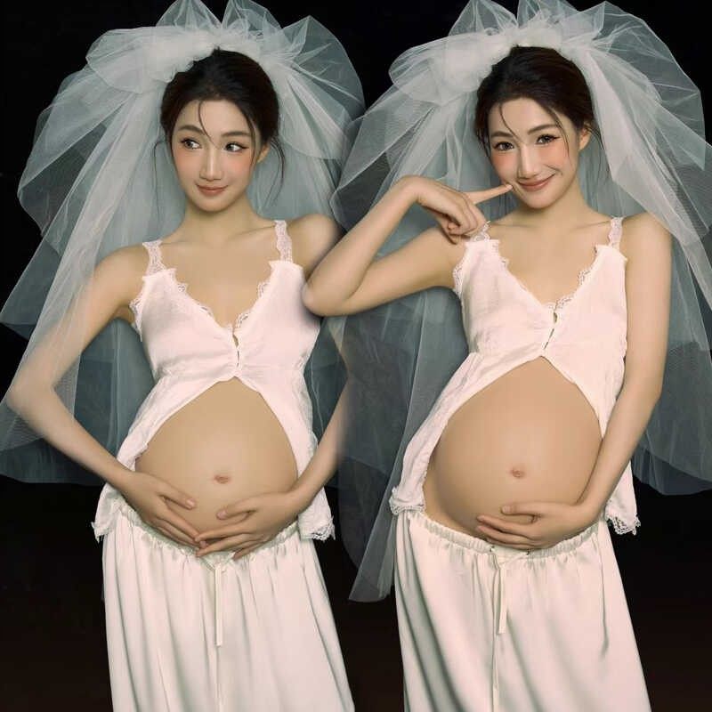 影楼新款孕妇照服装欧美主题高级感白色套装孕妈咪大肚照写真服饰