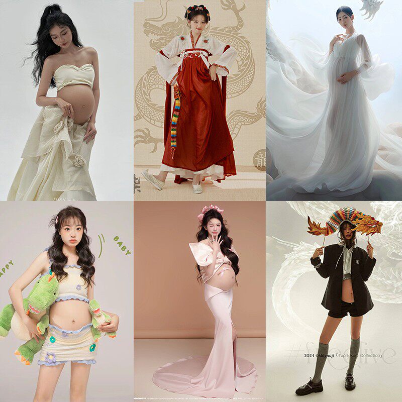 孕妇照服装影楼新款唯美风春日韩系小清新孕妈咪大肚照衣服在家拍