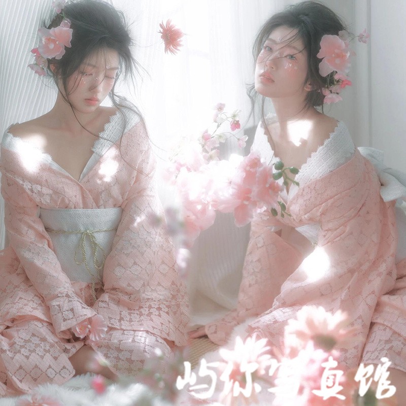 影楼新款日式甜美粉色樱花少女改良和服个人时尚神明少女摄影服装