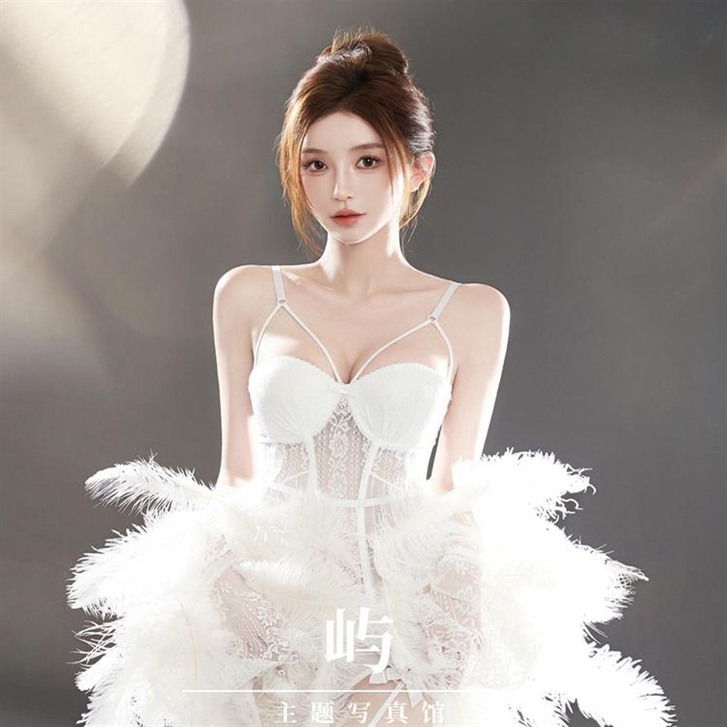 2025新款纯欲少女写真服 唯美羽毛开衫舞台DS演出服装