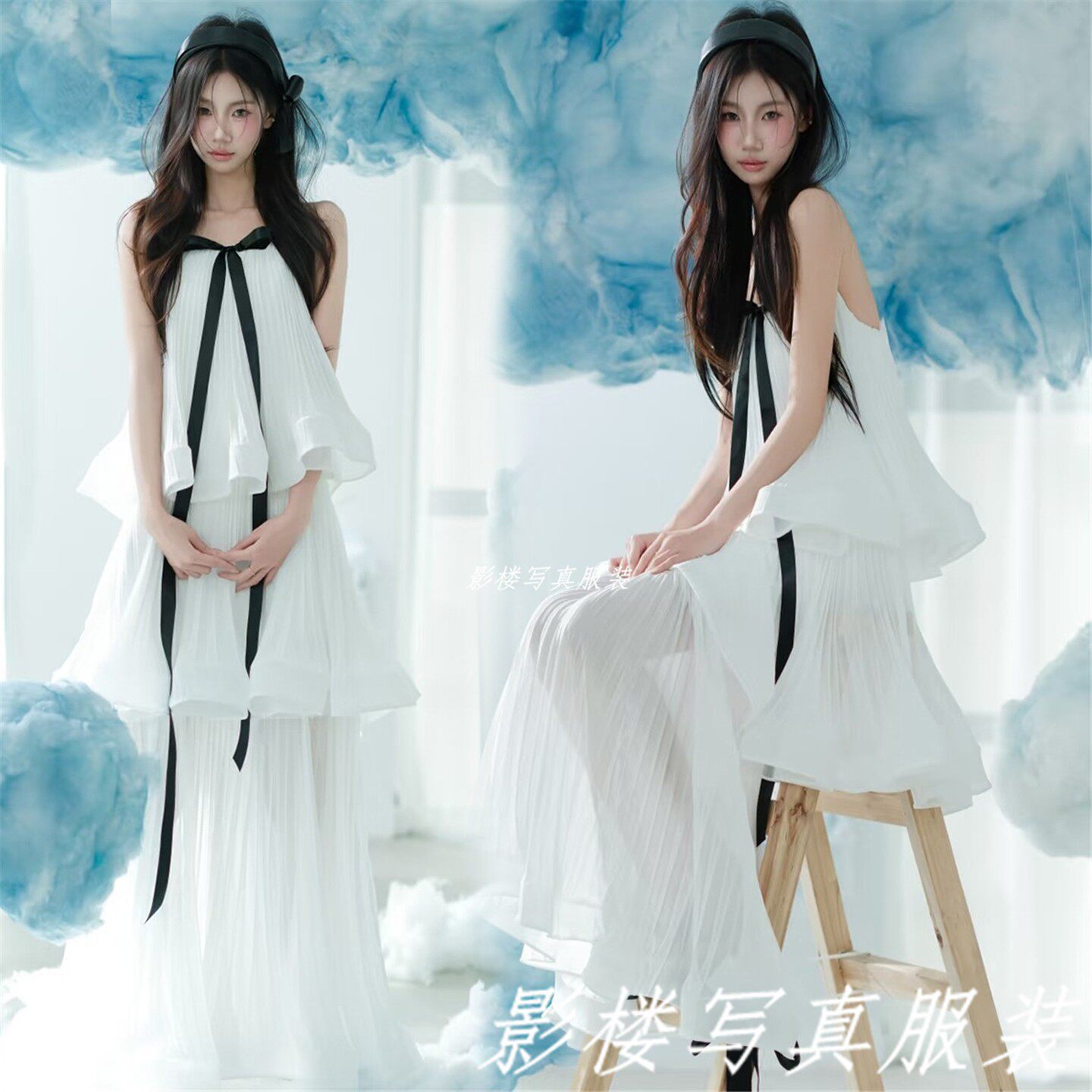 影楼新款韩系小清新氧气少女白色连衣裙氛围感写真摄影艺术照服装