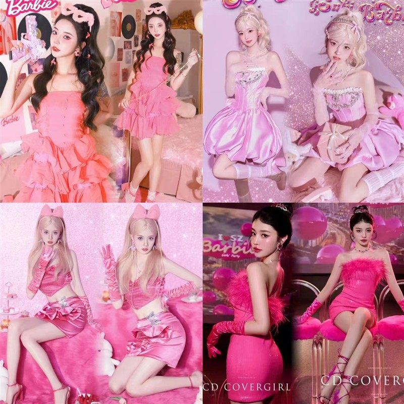 真人芭比公主裙COS粉色少女写真服装生日艺术照摄影礼服舞台演出