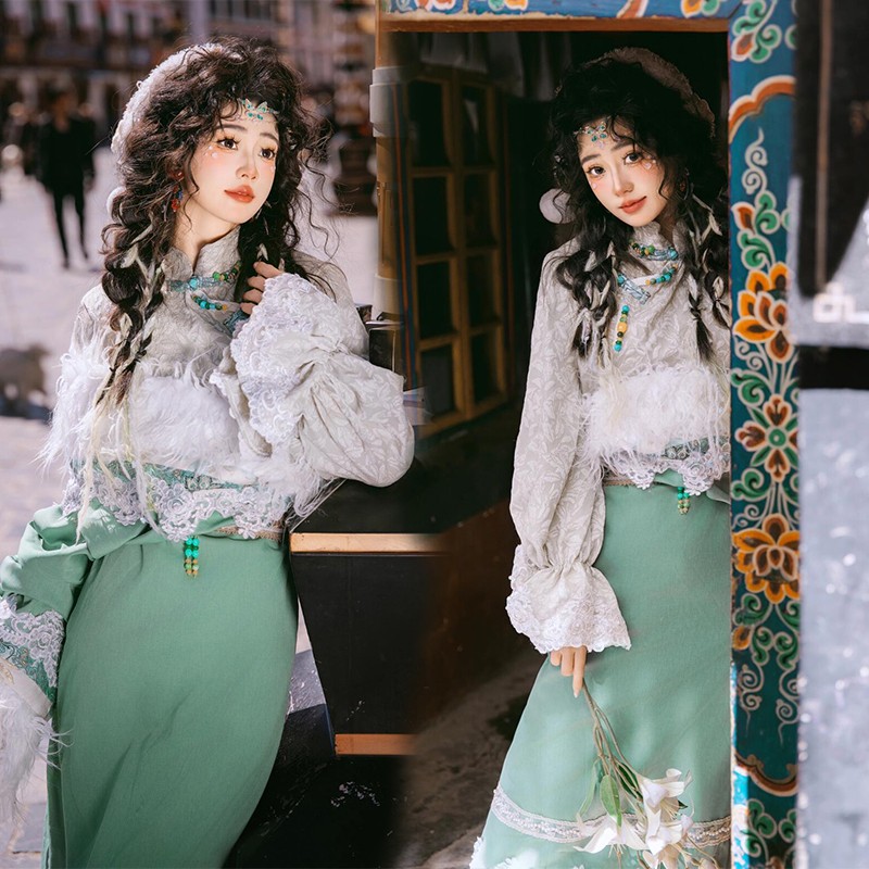 藏服改良新款套装清新少女藏族藏袍民族特色复古写真旅拍摄影服饰
