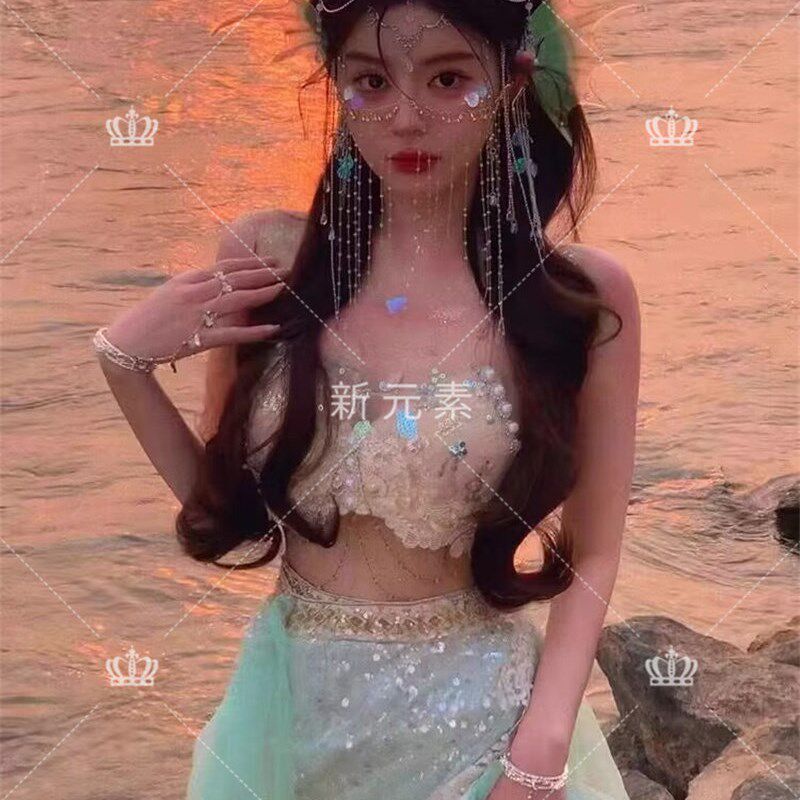 影楼人鱼公主重工高定立体纱西双版纳三亚爆款美人鱼海边旅拍服装
