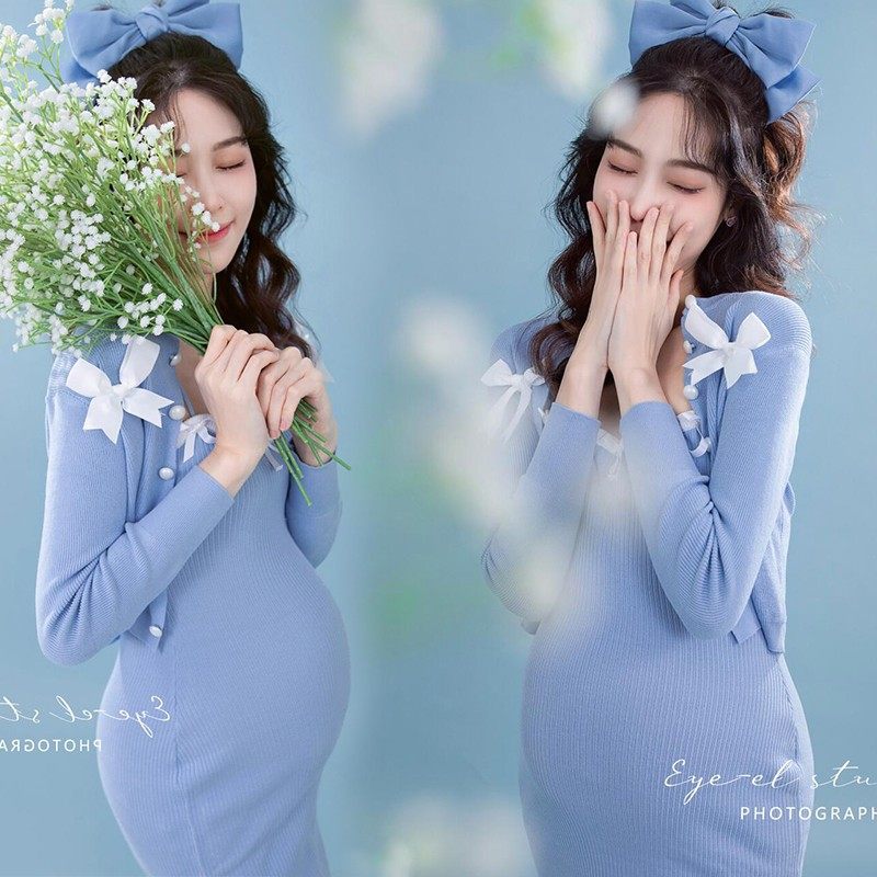 影楼新款时尚蓝色甜美连衣裙孕妈咪少女感韩系时尚写真照摄影服装,男装,其他民族服装,淘宝优惠券,粉丝福利购,淘宝优惠卷