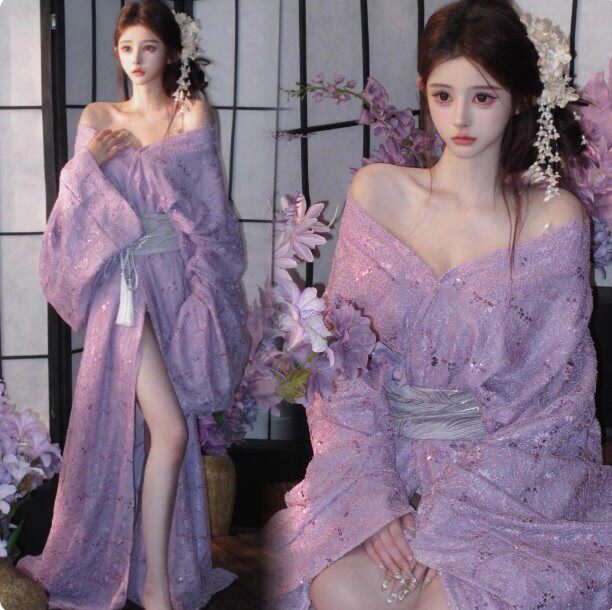 2026年古风宫廷风白色蕾丝汉服女一字肩拖地裙高级感拍照造型服装