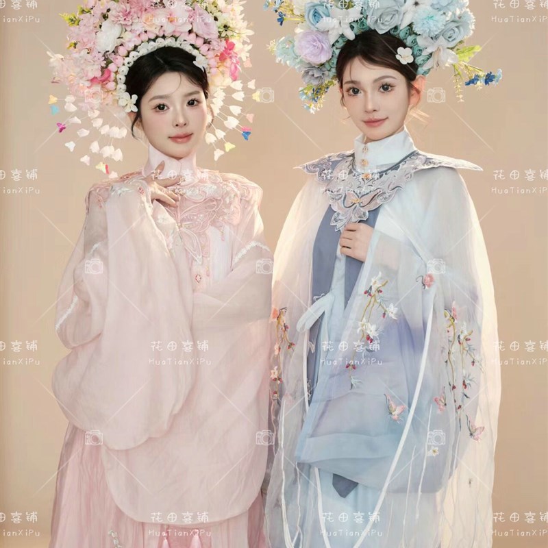 新款照相馆浔埔女簪花主题明制汉服闺蜜写真民族风室内艺术照摄影