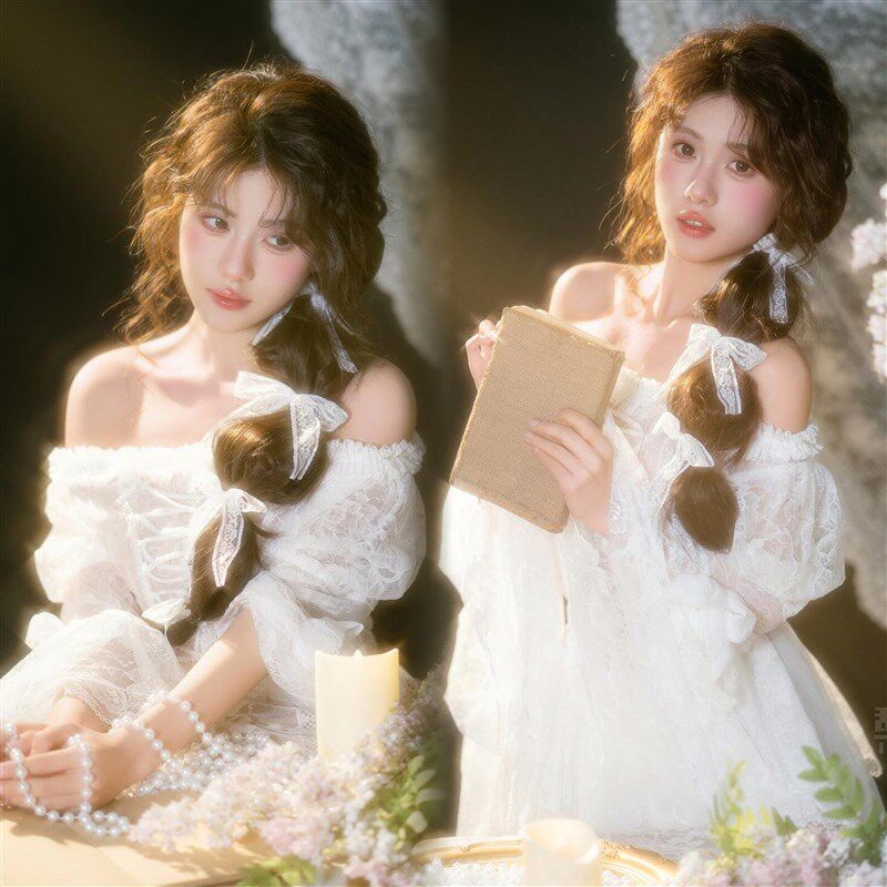 照相馆新款春日白色蕾丝裙纯欲风花房少女氛围感油画风个人写真服
