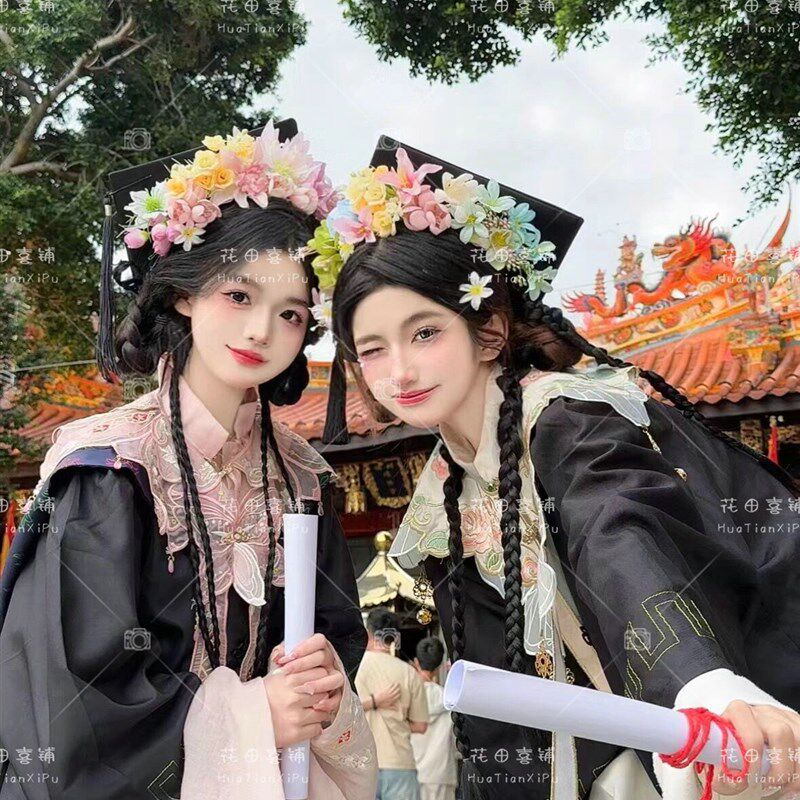 新款泉州浔埔女簪花服装毕业季学士服簪花明制汉服马面裙旅拍写真