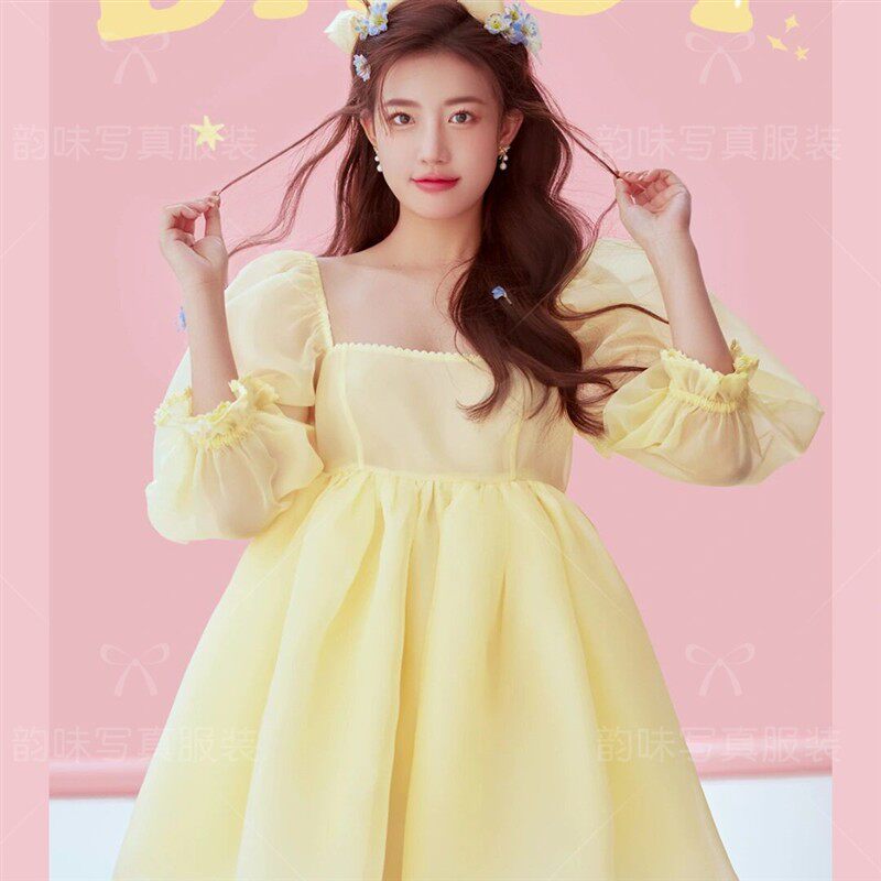 影楼新款主题甜美生日服装韩系泡泡少女连衣裙春日写真艺术照服饰