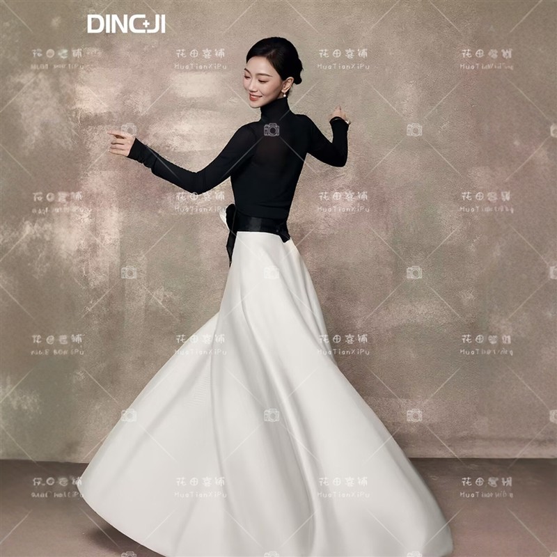 影楼新款高定杂志明星肖像形象照写真主题摄影服装黑白高级感礼服