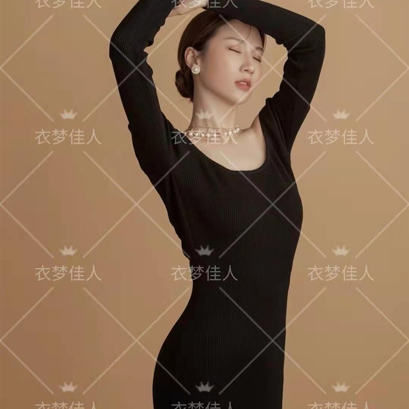 21新款影楼主题气质形象照复古赫本风时尚修身礼服名媛艺术照服装