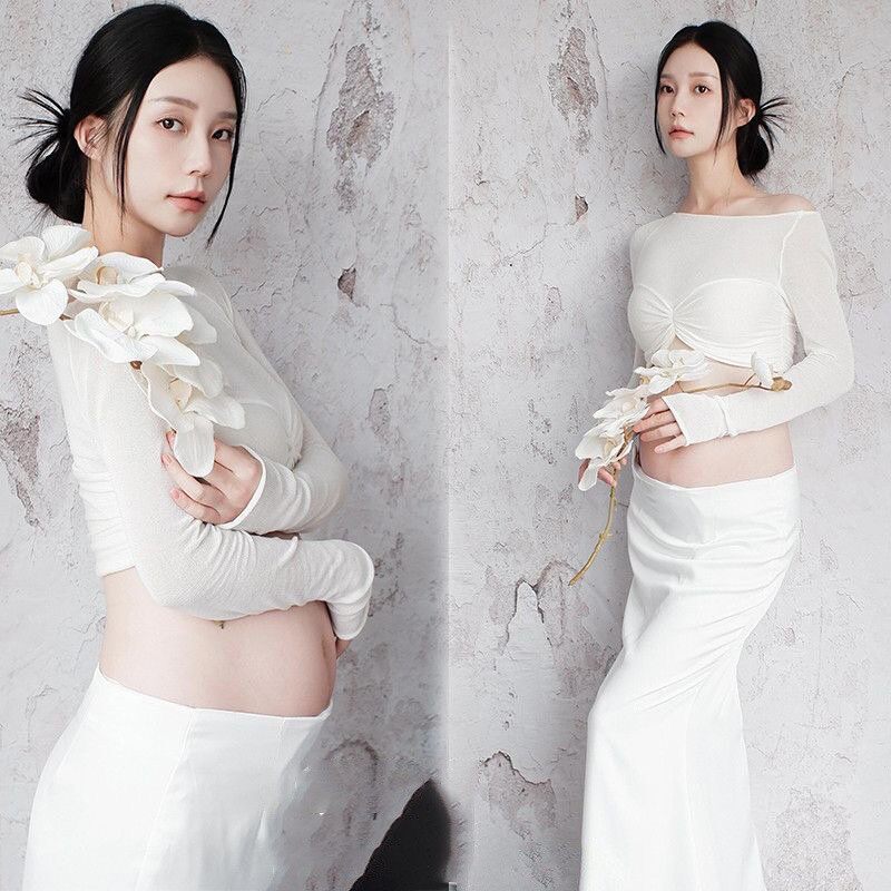 法式室内孕妇拍照服装影楼新款新中式纯欲风孕妈咪大肚照写真服饰