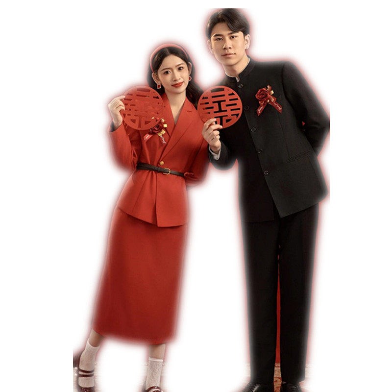 照相馆新中式情侣照复古港风新娘红色套装80年代喜嫁风结婚照敬酒