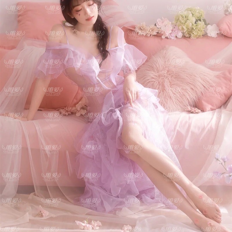 展会新款仙女写真主题服装紫色透视纱裙唯美清新私房艺术照摄影服