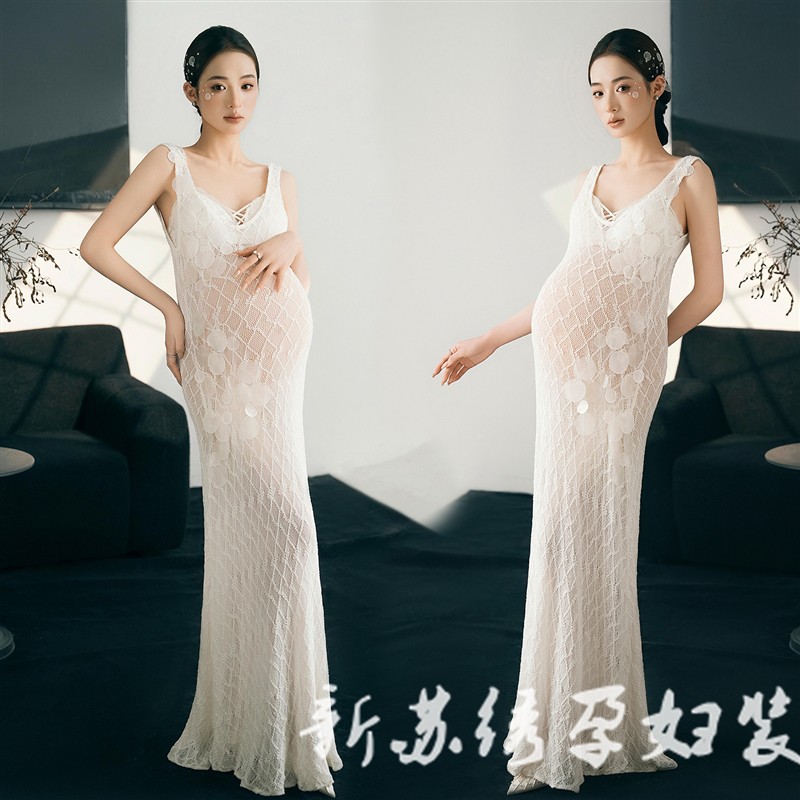 孕妇写真主题影楼新款法式高级感唯美孕妈连衣裙蕾丝肖像艺术服装
