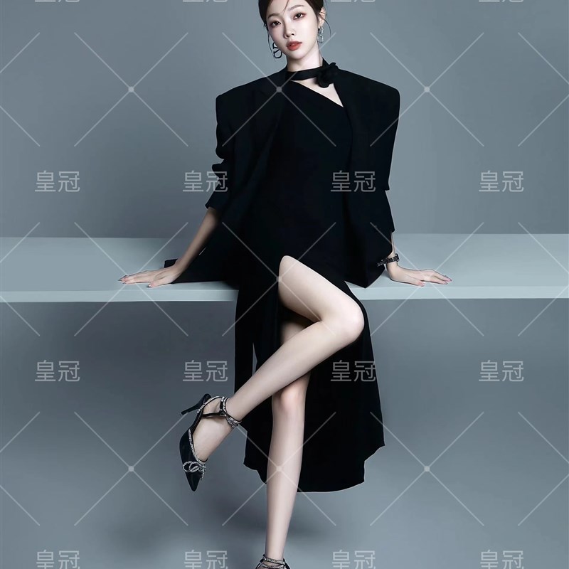 影楼新款气质高级感黑色西装礼服职业形象照肖像主题艺术拍照服装
