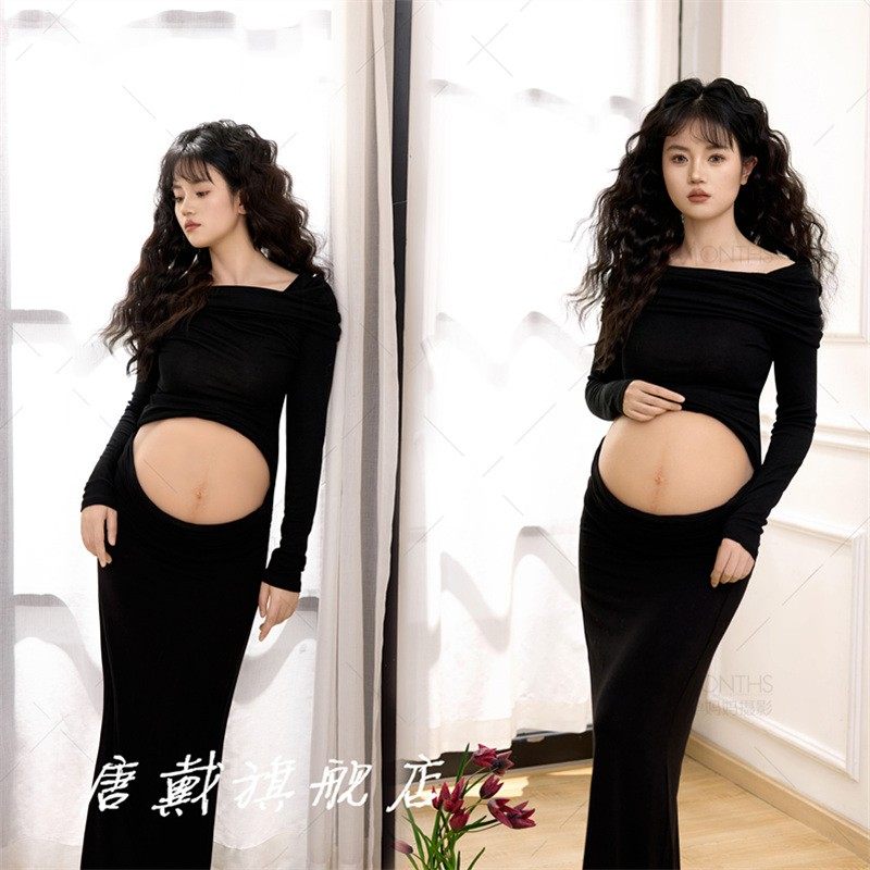 影楼新款孕妇照服装室内简约风高级感孕妈大肚照黑色连衣裙在家拍,孕妇装/孕产妇用品/营养,影楼服装,淘宝优惠券,粉丝福利购,淘宝优惠卷