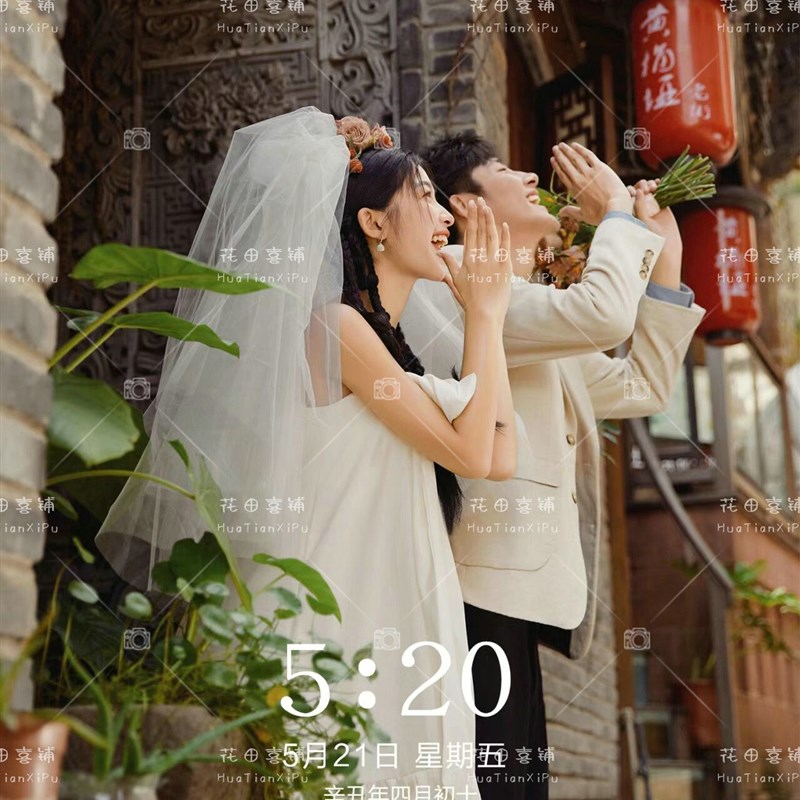 2026照相馆新款情侣韩式缎面轻婚纱主题服装喜嫁风电影感底片婚纱