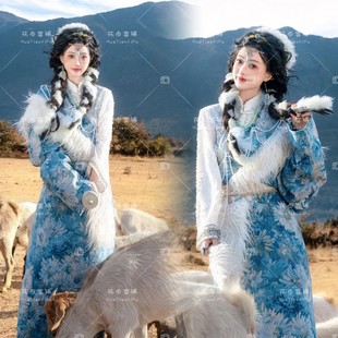 新款蓝色藏袍藏族服装民族写真旅拍云南丽江川西西藏民族特色服饰