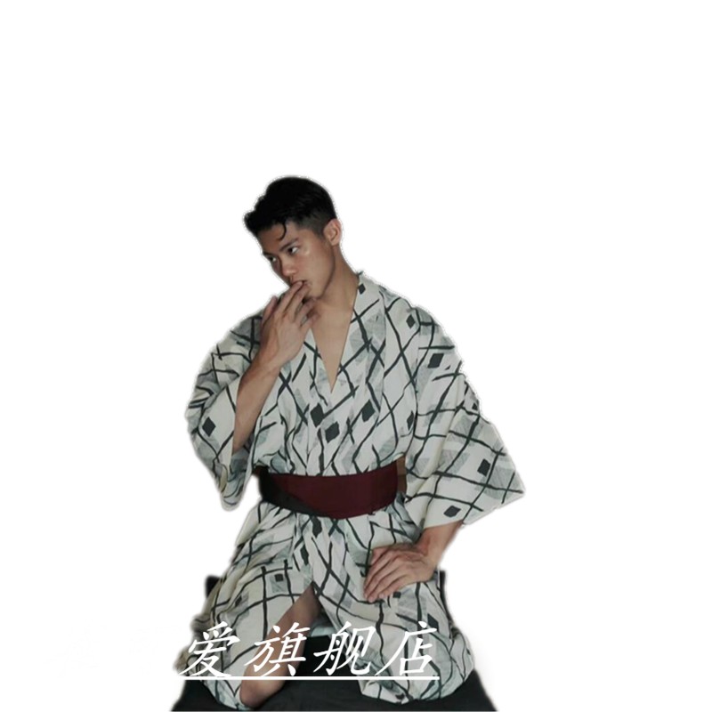 照相馆黑色和服男士传统武士浴衣长袍套装日式拍照写真服装摄影剧