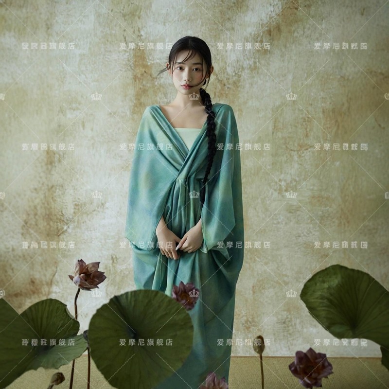 影楼新款新中式连衣裙国风禅意女装V领古风改良汉服裙拍照写真