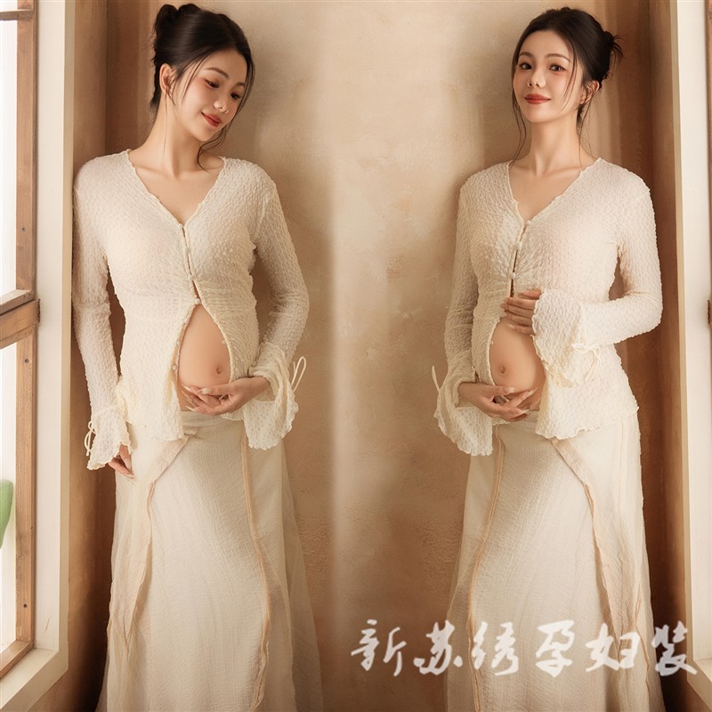 孕妇影楼写真主题新款新中式复古唯美连衣裙孕妈肖像艺术照摄影服