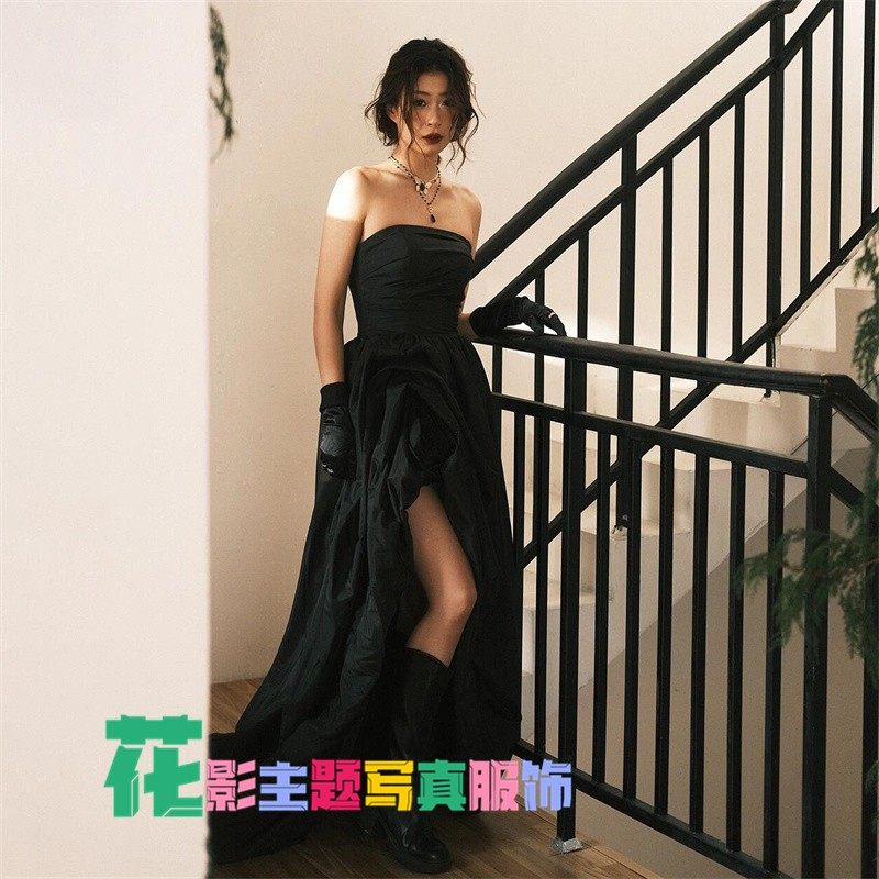 影楼新款拍照旅拍主题服装时尚街拍婚纱摄影外景前短后长拖尾礼服