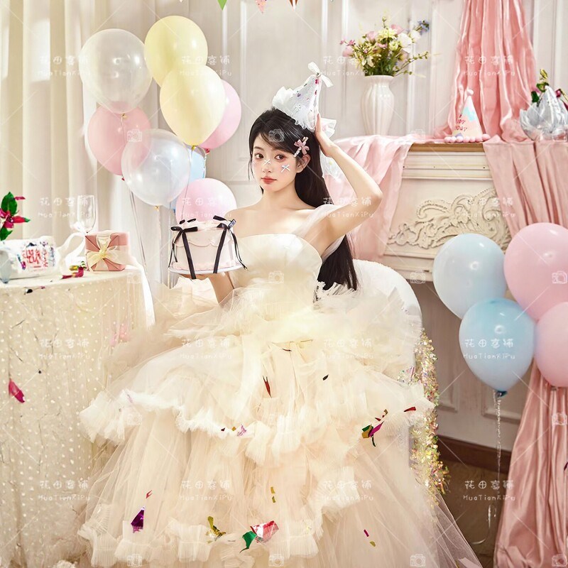吊带高级感公主蓬蓬裙生日宴会成人礼礼服重工蛋糕裙绝美小众订婚