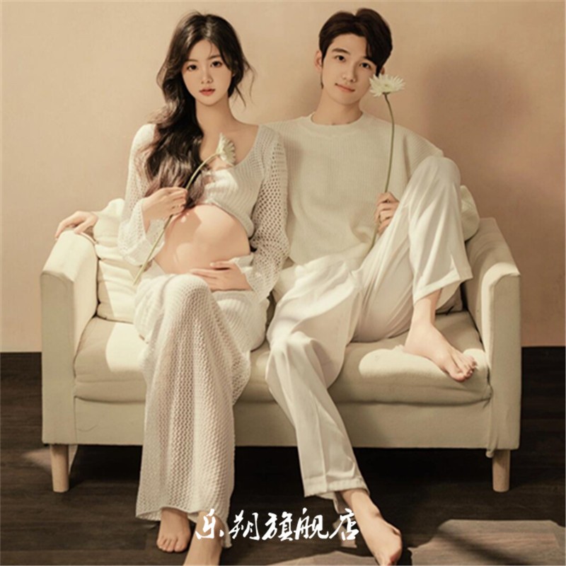 孕妇照服装新款影楼情侣主题居家慵懒风韩系孕妈大肚照写真在家拍