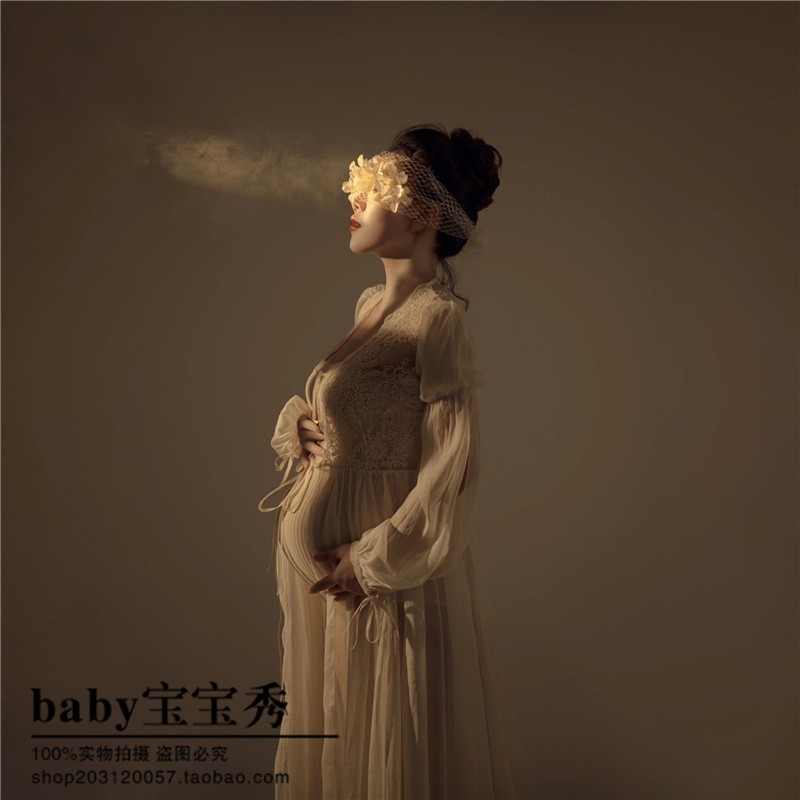 孕妇拍照服装照相馆新款法式复古油画风高级感连身长裙礼服艺术摄
