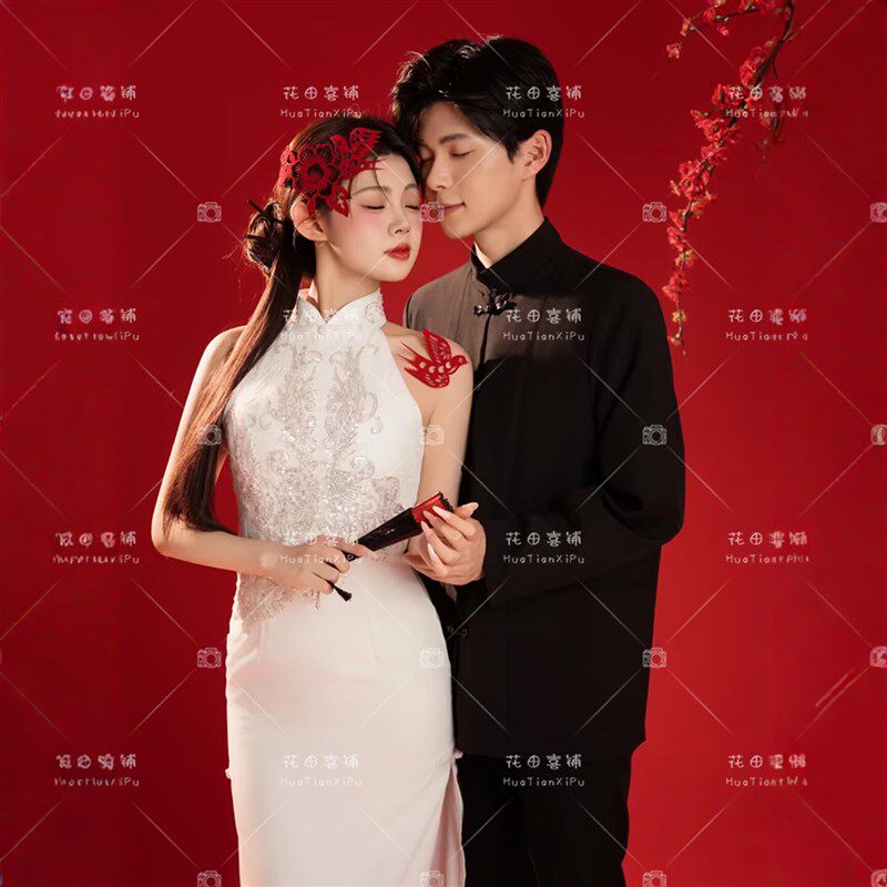 2026新款影楼情侣新中式喜嫁风氛围感肖像旗袍复古写真艺术照服装