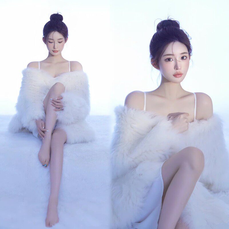 影楼新款个人拍照主题韩系纯欲风氛围感少女皮草艺术照写真服装